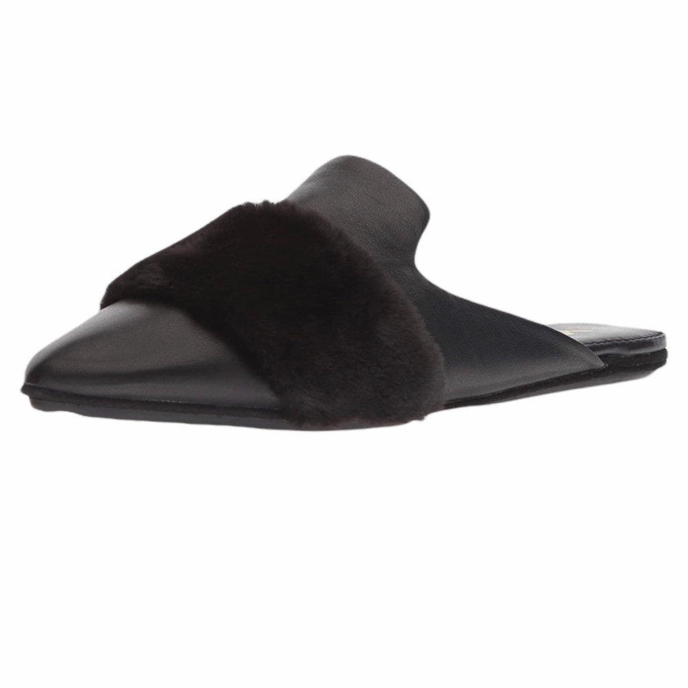 Yosi Samra Vixen black leather mule faux fur trim 9 & 10 available NIB